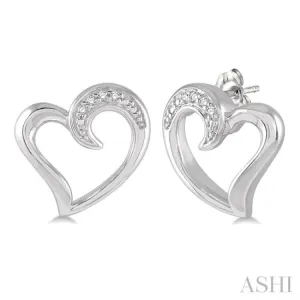 1/50 Ctw Hollow Center Heart Charm Round Cut Diamond Earring in Sterling Silver