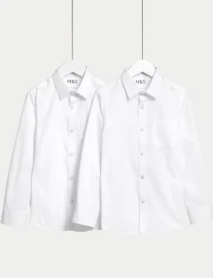 2 Pairs of Boys (2-18yrs) Iron Free School Shirts Marks & Spencer White