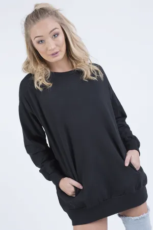 Black Oversized Ruched Sleeves Jumper Dress - Hayley