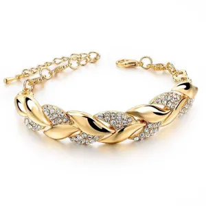 Braided Gold color Leaf crystal Bracelet