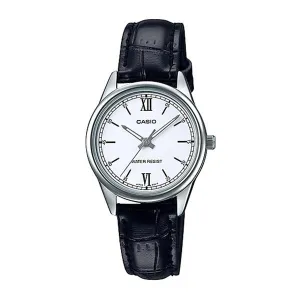 Casio Ladies' Standard Analog Black Leather Band Watch LTPV005L-7B2 LTP-V005L-7B2