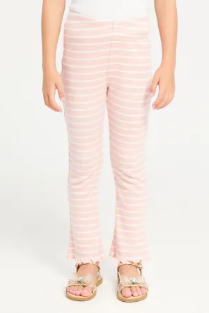 Girls Pink Striped Leggings