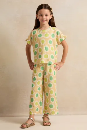 Girls Yellow  Floral Printed Set (2 Piece)