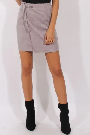 Grey Corduroy Front Wrap High Waisted Skirt - Caylon