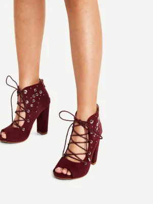 Grommet Detail Lace Up Ankle Boots