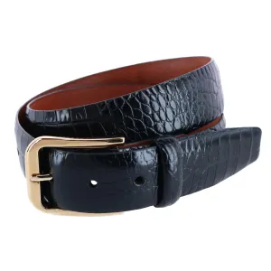 Leather Mock Crocodile Print Belt with Gold Buckle