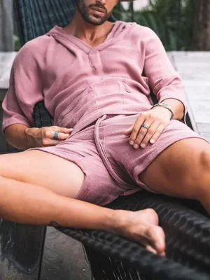 Men's Two Piece Casual Cotton V-Neck T-Shirt And Shorts Set