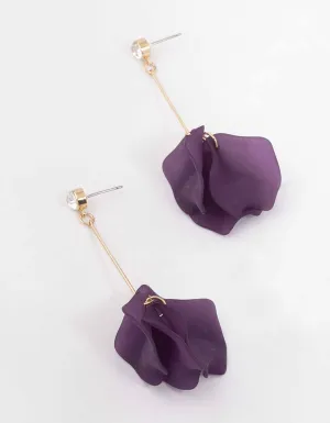 Purple Diamante Multi Petal Drop Earrings