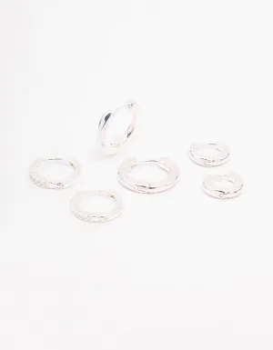 Rhodium Cubic Zirconia Minimal Huggie Hoop Earrings 3-Pack