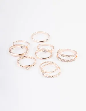 Rose Gold Mixed Diamante Band Ring Pack